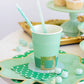 Set of 8 Leprechaun Party Cups – 12oz, 4.5" tall with gold foil and paper hat brim, perfect for St. Patrick's Day.