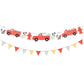 Bright red fire truck garland designed for kids' parties, featuring charming details and eco-friendly materials. Ideal for creating a fun atmosphere at fire-themed celebrations.