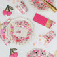 Valentine's Day paper napkins featuring neon colors and gold foil accents, illustrated by Jordan Sondler for Daydream Society. Package includes 16 napkins, each measuring 6.5 inches folded. Perfect for adding a festive touch to your Valentine's party table.