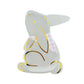 Bunny-shaped plates with gingham bandanas and gold foil accents, pack of 8, 10.5x7.5 inches; ideal for spring celebrations, 4 colors, 2 of each.