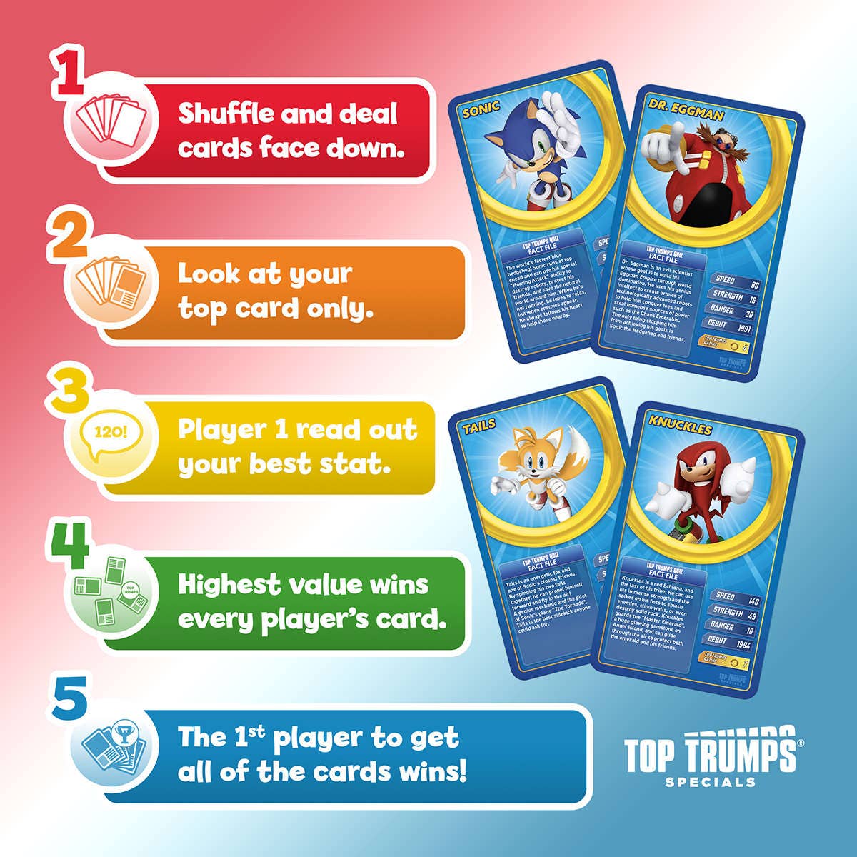 Sonic the Hedgehog Top Trumps: Fast-paced card game featuring Sonic characters, perfect for family fun and travel!