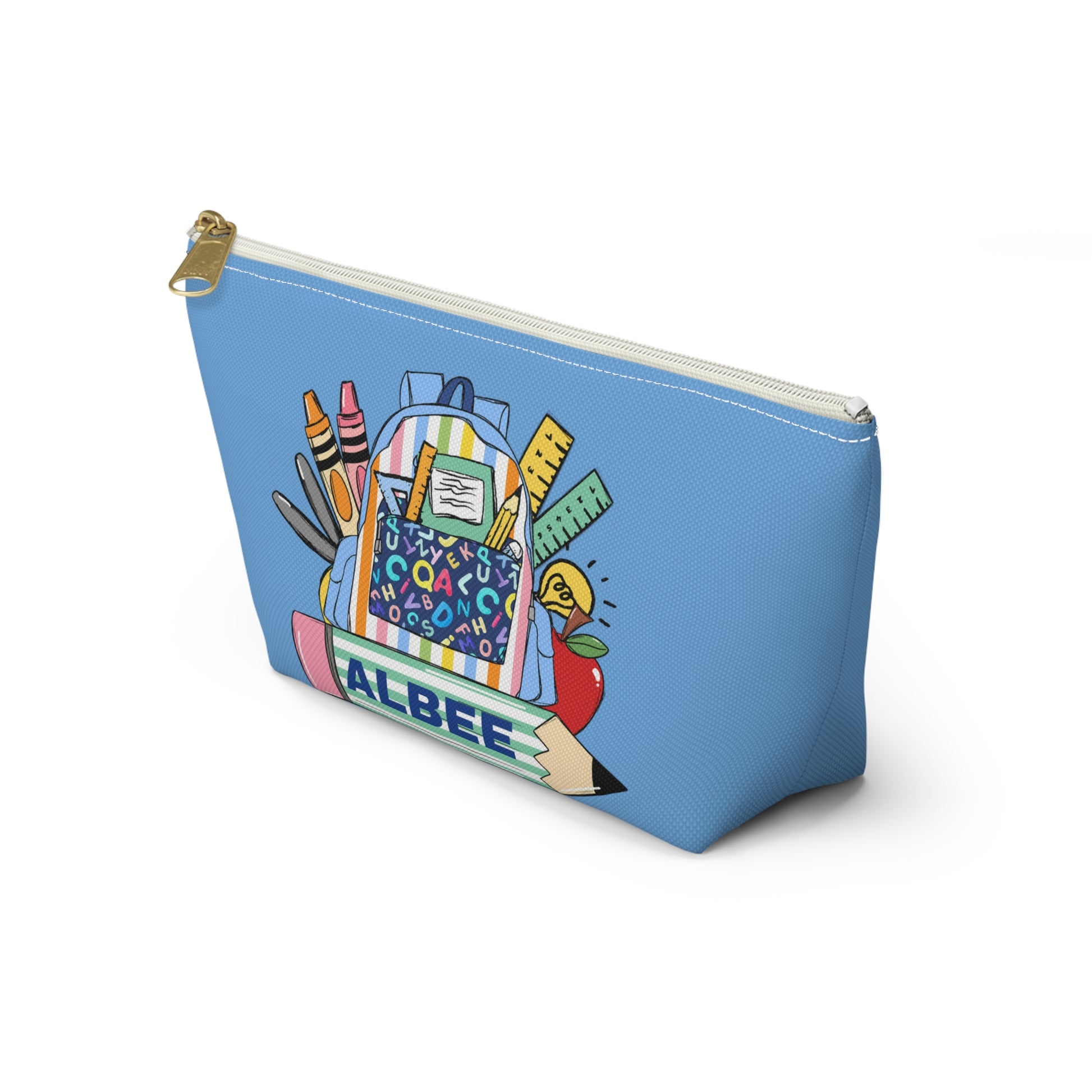 Stylish personalized pouch for school or work, designed for optimal organization. A perfect back-to-school gift for teachers or kindergarteners, customizable for individual flair.