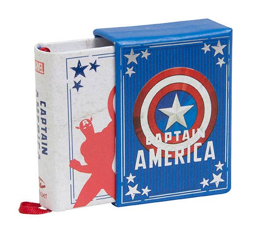 Captain America Pocket-Sized Quote Book with over 150 motivational quotes and speeches from Marvel’s iconic hero. Compact 1.34” x 1.73” size for inspiration on the go, celebrating Cap’s legacy of justice and heroism since 1941.