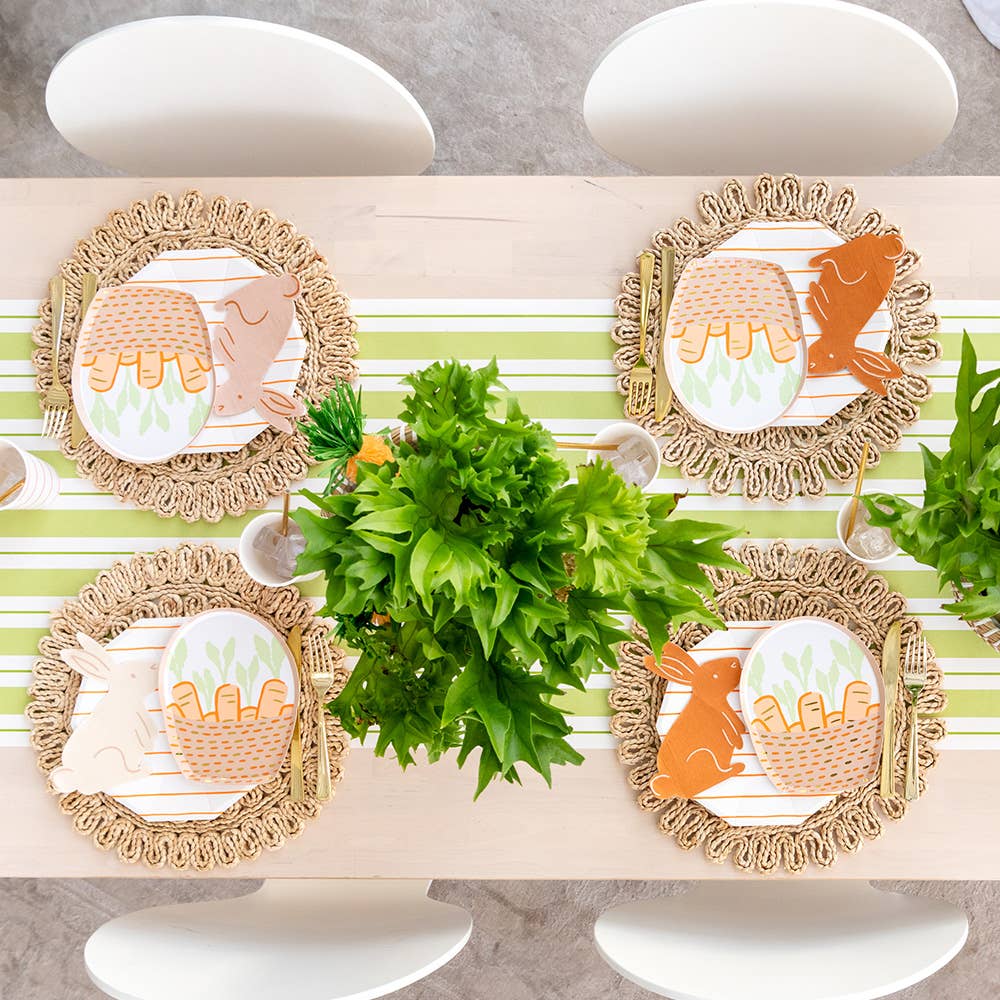 Springtime carrot basket plates with gold foil accents, 8-pack, 8x6.25 inches; playful addition to Easter tables, illustrated by Daydream Society.