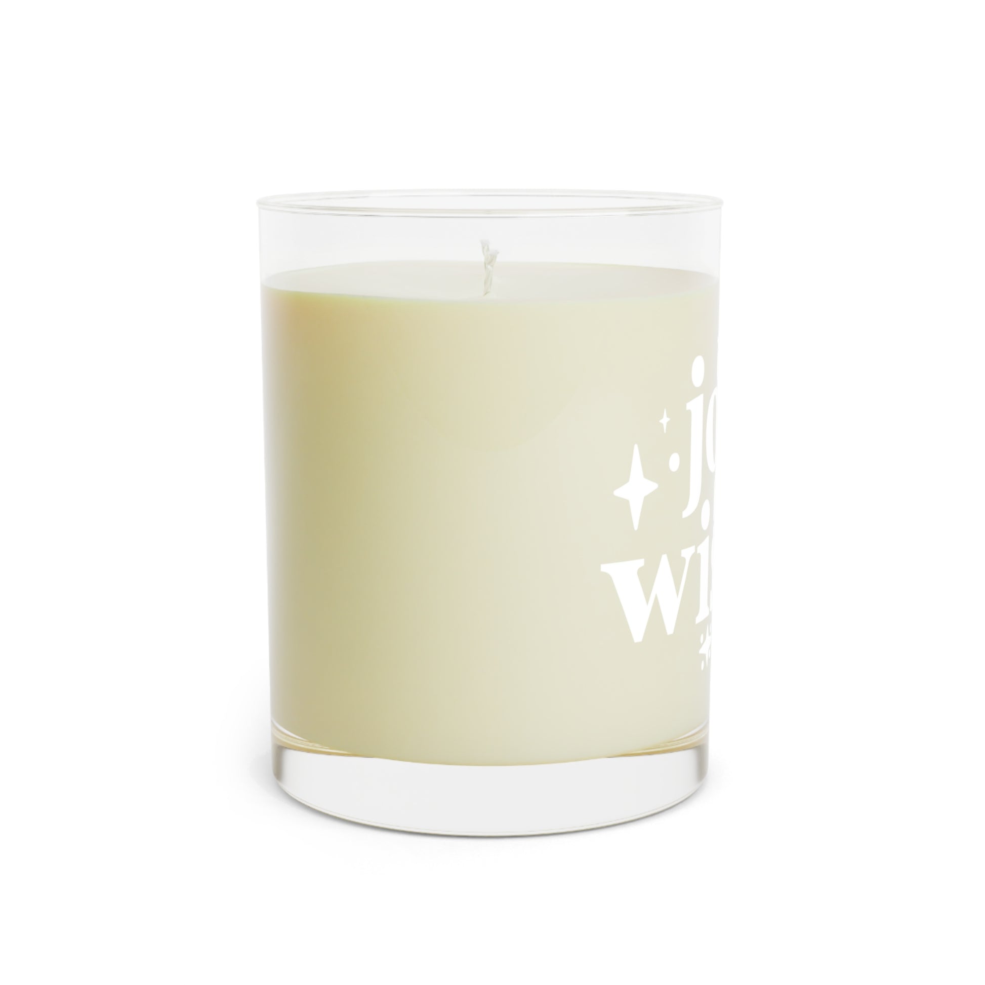 Jolly Wishes Holiday Candle, 11oz soy wax with white tea and fig scent, 65-hour burn time, eco-friendly holiday decor with juicy citrus and lavender notes.