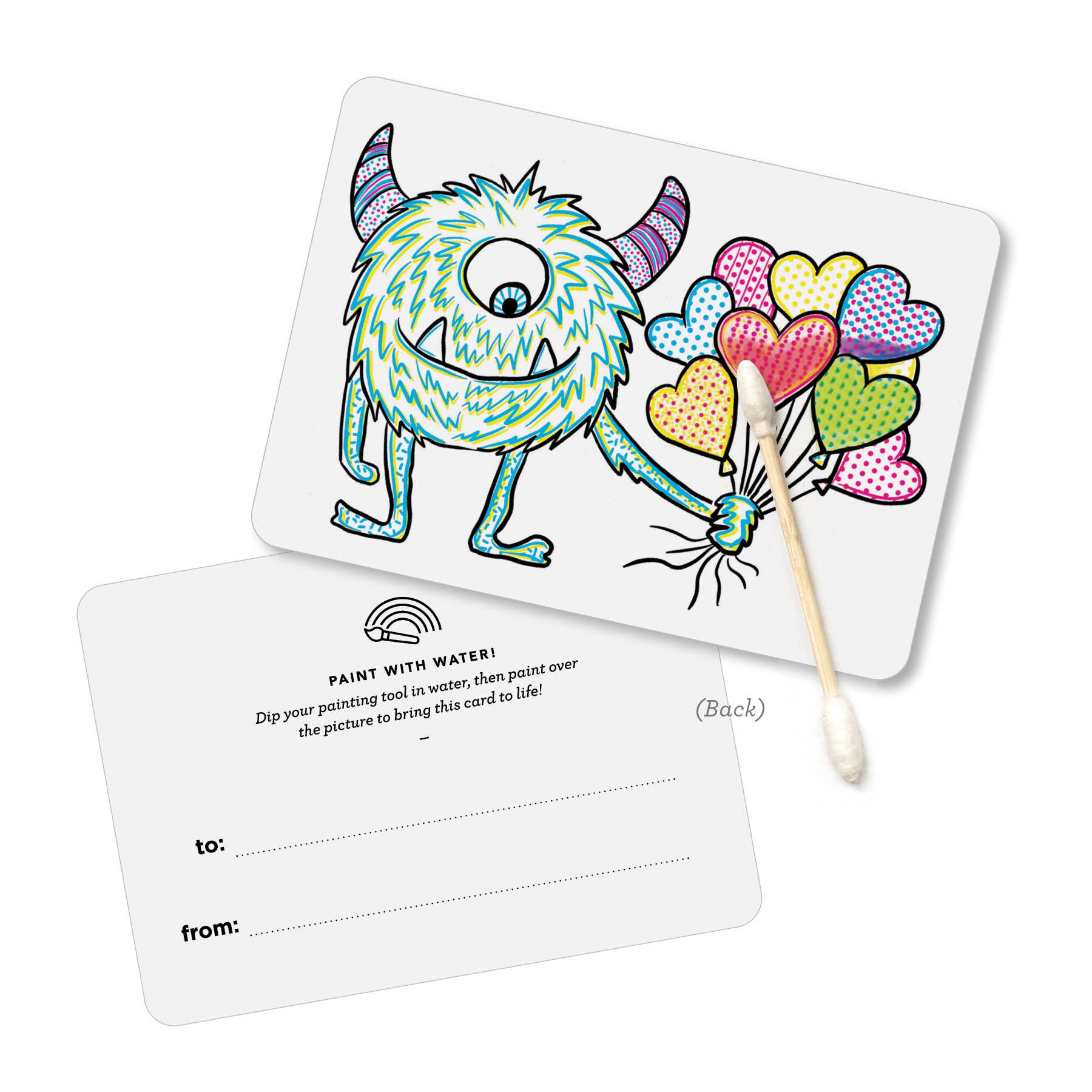 Paint With Water Valentine Cards: 18 vibrant, interactive cards with painting tools for a fun and creative Valentine's gift. Featuring a friendly monster with balloons!