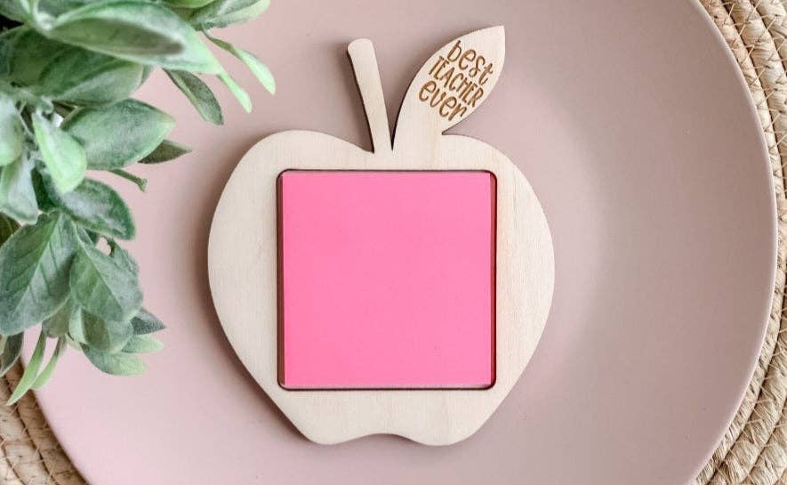 Pink Apple Sticky Note for easy note-taking and reminders. Its vibrant color enhances visibility, adding style to your workspace. Ideal for personal or professional use, with an adhesive backing for secure placement on various surfaces, perfect for organizing tasks.