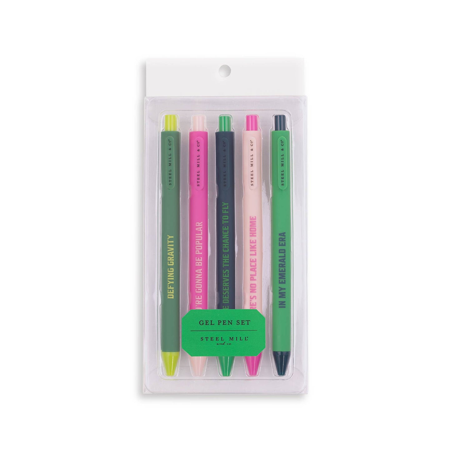 Wicked-themed gel pens set of 5 with Broadway quotes, vibrant ink, smooth writing for fans