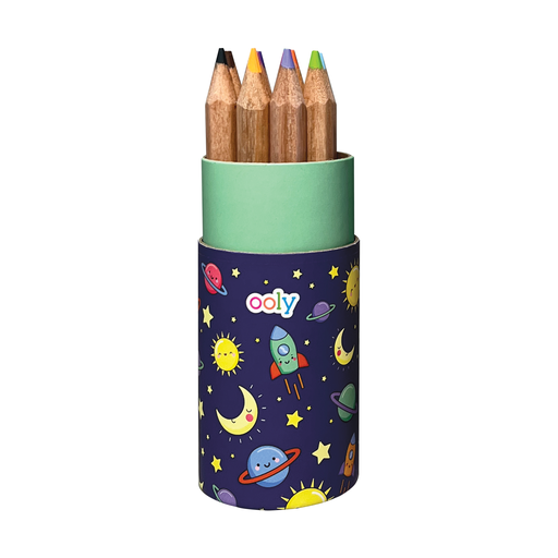 Mini Colored Pencils Set in Rainbows & Unicorns and Outer Space Themes, Includes 12 Half-Size Pencils, Compact Carry Case with Pencil Sharpener, Suitable for Ages 4 and Up