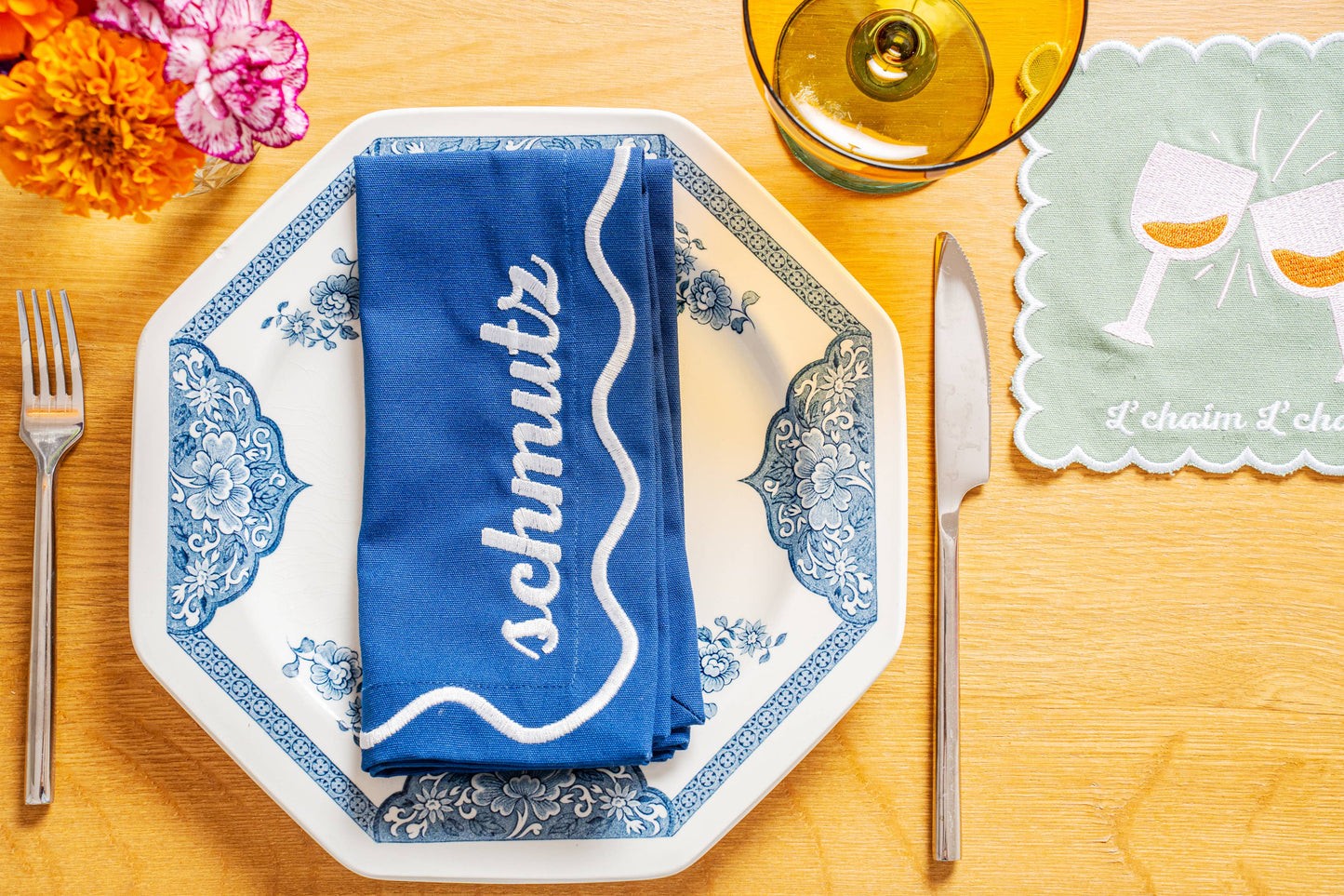 Schmutz Dinner Napkins: Bubbe Blue