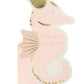 Seahorse-shaped paper napkins with gold foil accents, perfect for adding underwater charm to any under-the-sea themed celebration. Includes 18 napkins, each measuring 4.25 x 7.75 inches