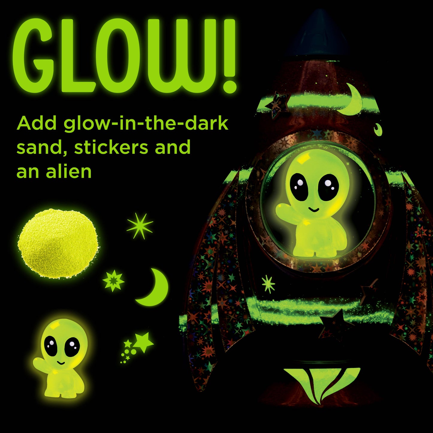 “Blast Off” 🚀 Glow in the Dark Sand Art Rocket - DIY Craft Kit for Kids