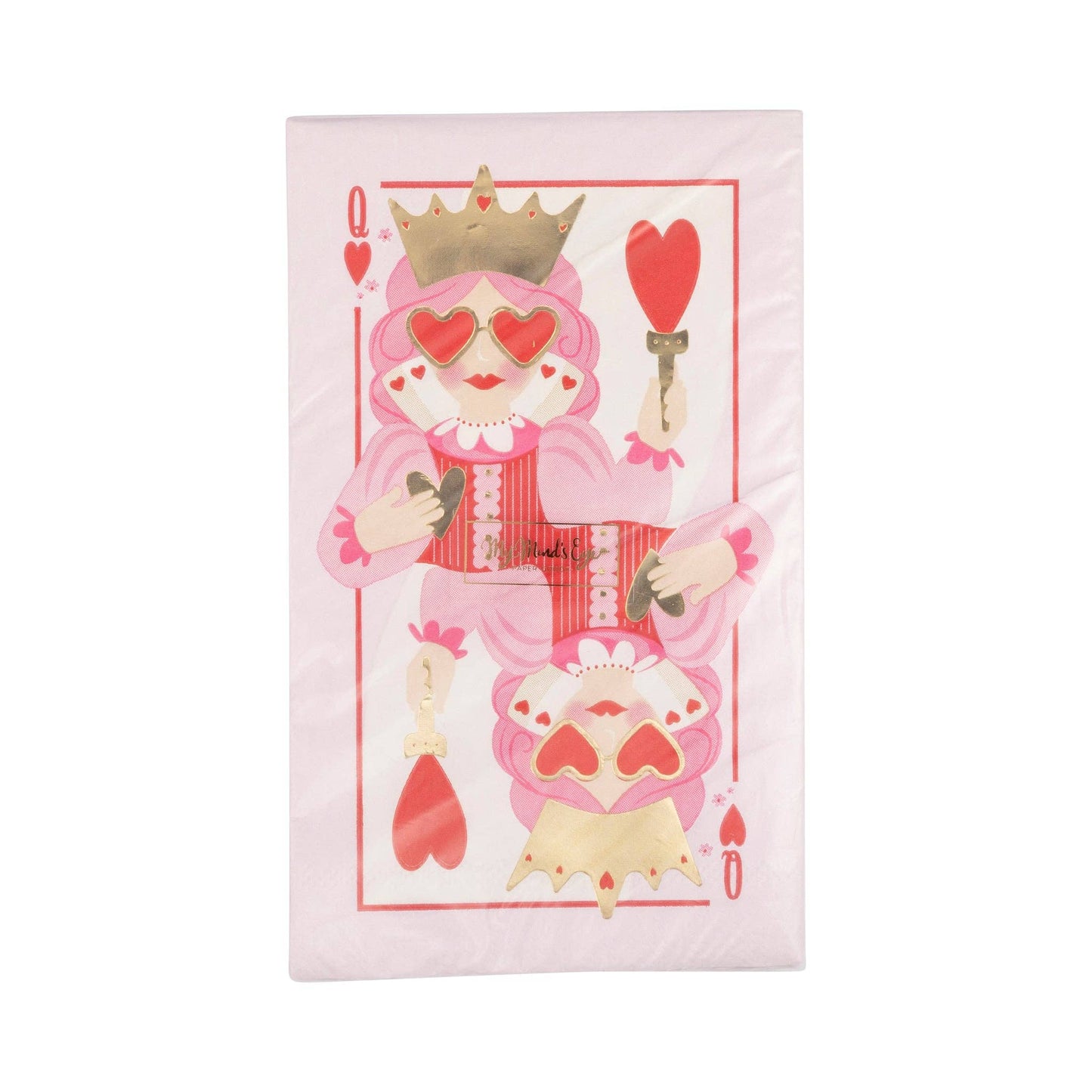 Queen of Hearts dinner napkins, 18 paper napkins with gold foil for Valentine's Day table setting