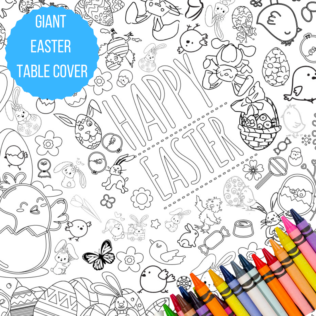 Jumbo Easter paper tablecloth, interactive kids' activity, perfect for family coloring fun, large size