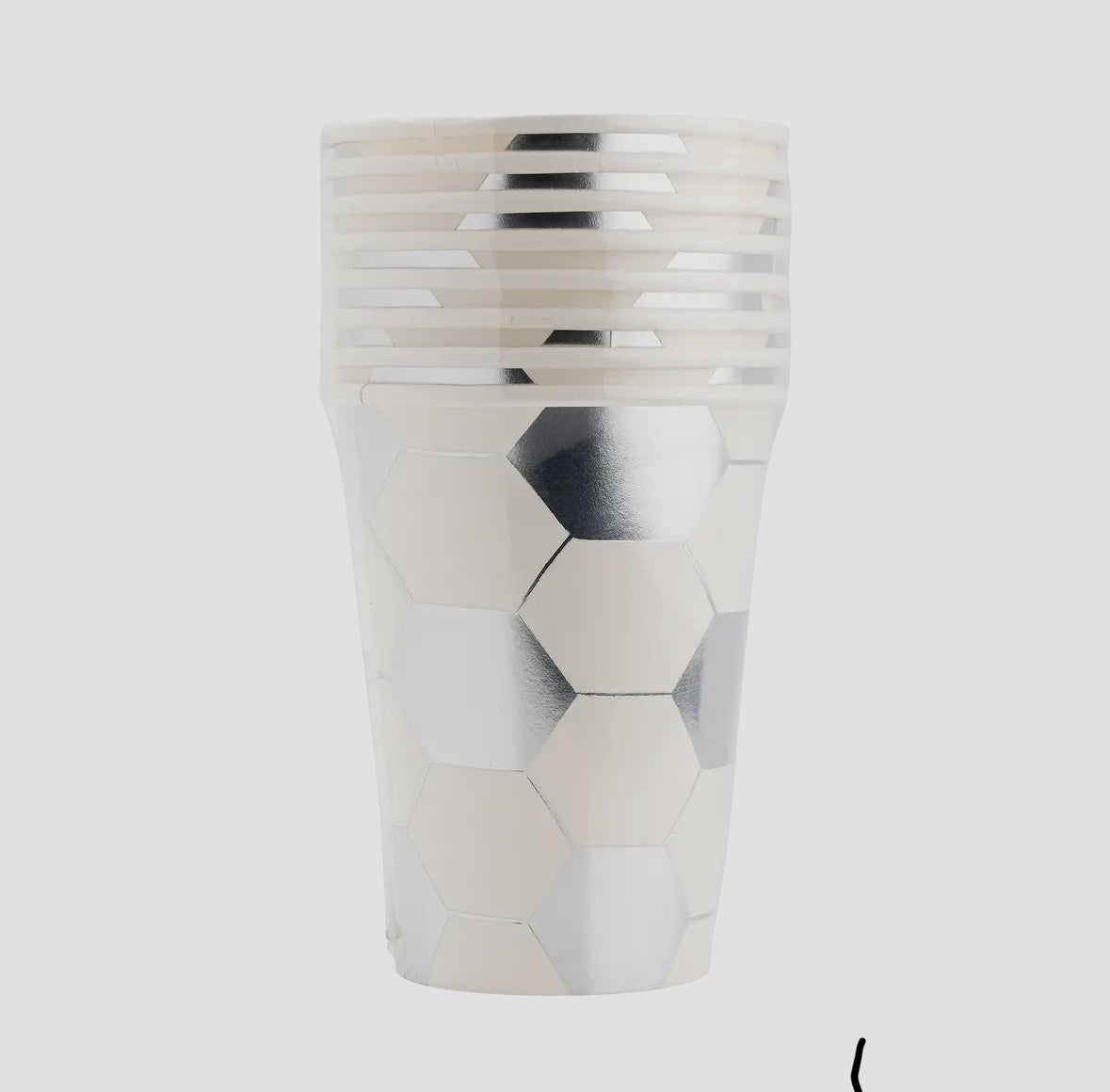 Soccer-themed 12oz paper cups, perfect for any party or soccer fan. Made from high-quality, eco-friendly paper with gold foil accents. Each package includes 8 cups, 4.5 inches tall and 3.5 inches round. Add a fun, sporty touch to your next celebration