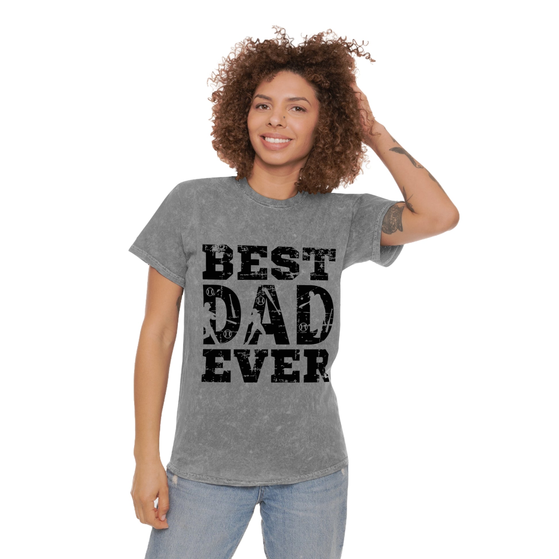 Vintage "Best DAD Ever" baseball tee in mineral wash style, perfect for Father's Day gifts. Featuring bold, retro design for stylish dads who love baseball.