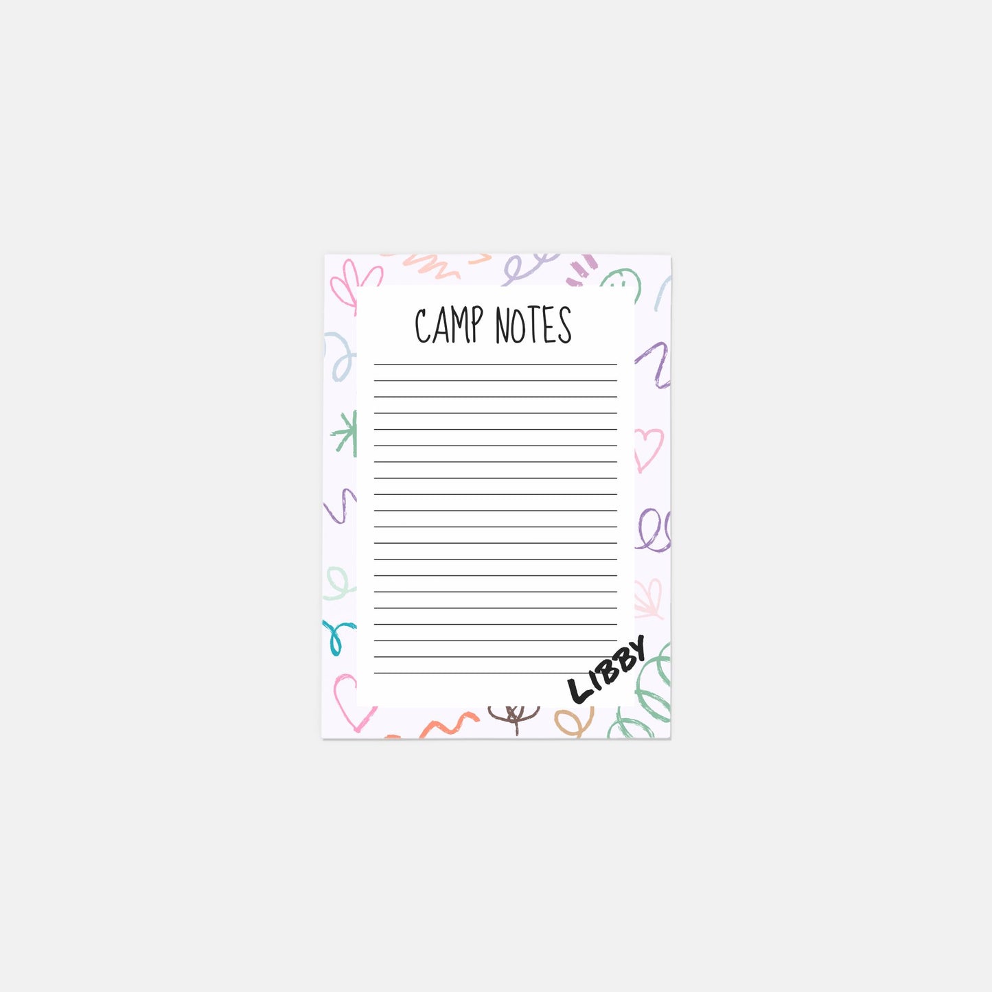 Retro Camp Notes personalized stationery set featuring 10 flat notecards and envelopes, perfect for letters and notes. A7 size (5" x 7") printed on smooth heavyweight paper.