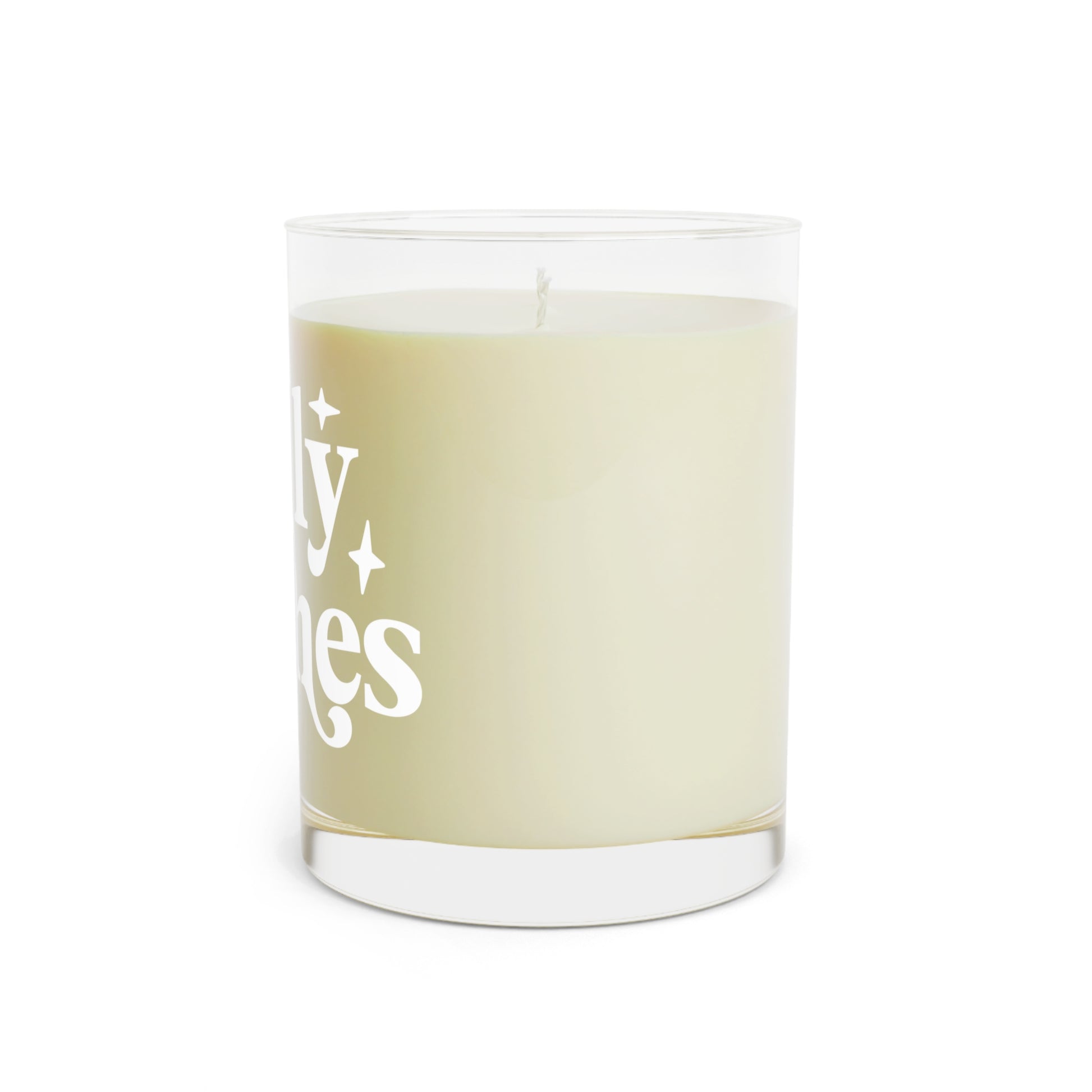 Jolly Wishes Holiday Candle, 11oz soy wax with white tea and fig scent, 65-hour burn time, eco-friendly holiday decor with juicy citrus and lavender notes.