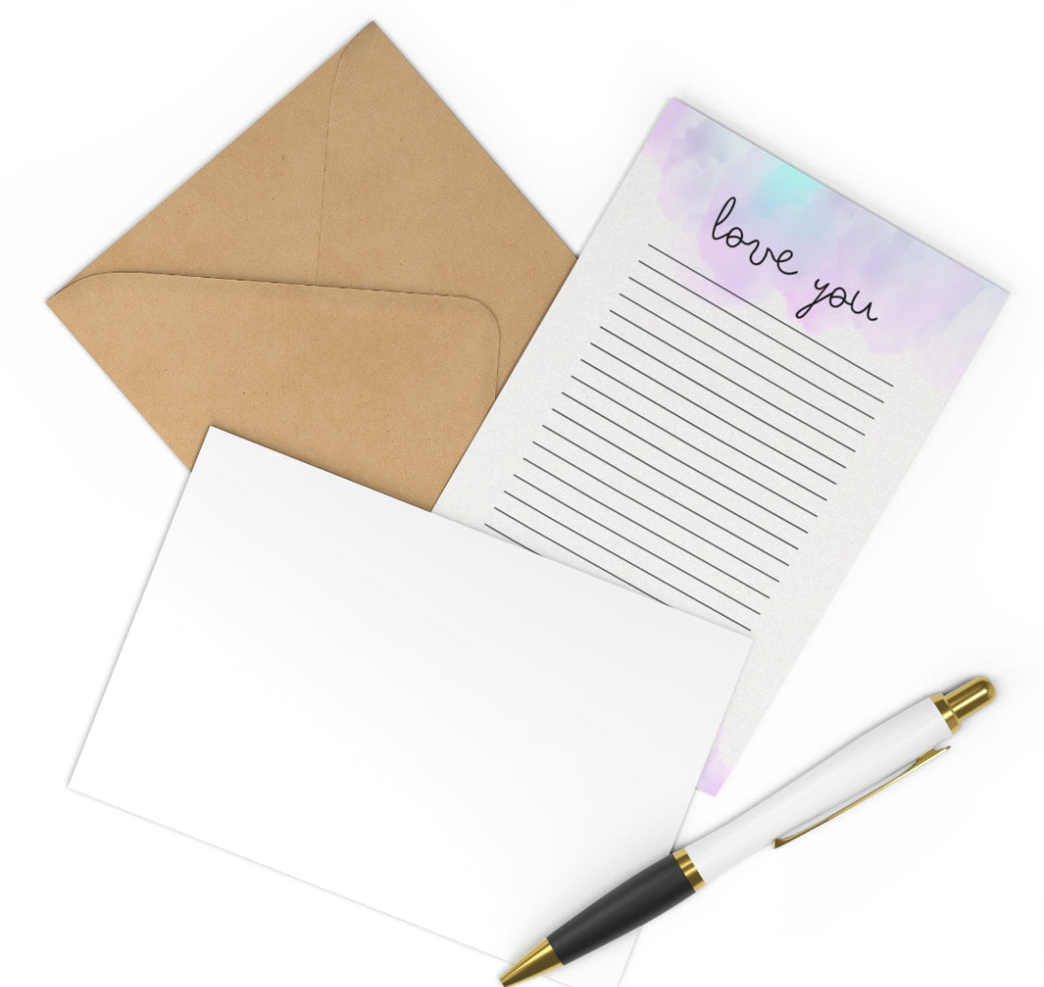 Blue tie dye personalized stationery cards with matching envelopes, perfect for letters and notes. Each set includes 10 cards and 10 envelopes in A7 size."