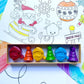 Santa Crayon Gift Set featuring 100% non-toxic holiday-themed crayons in festive shapes for stocking stuffers and party favors, packaged in a gift box.