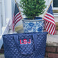 Personalized quilted tote combining practicality and style. Features a unique quilted design and customizable personalization, making it a one-of-a-kind accessory for any occasion. Stay organized and chic with this must-have tote