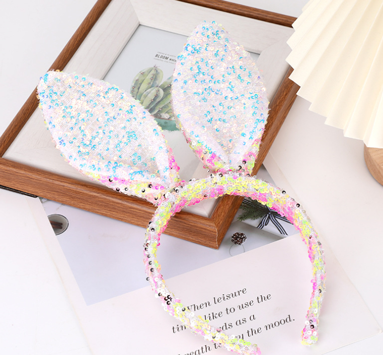 Sequined Bunny Ears Headband – Cute Easter Accessory for Kids and Adults, Sparkly Spring Headband