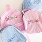 Explorer baby blue gingham small backpack, personalized for toddlers & fashionistas. Fits iPad, makeup, credit cards. Washable.