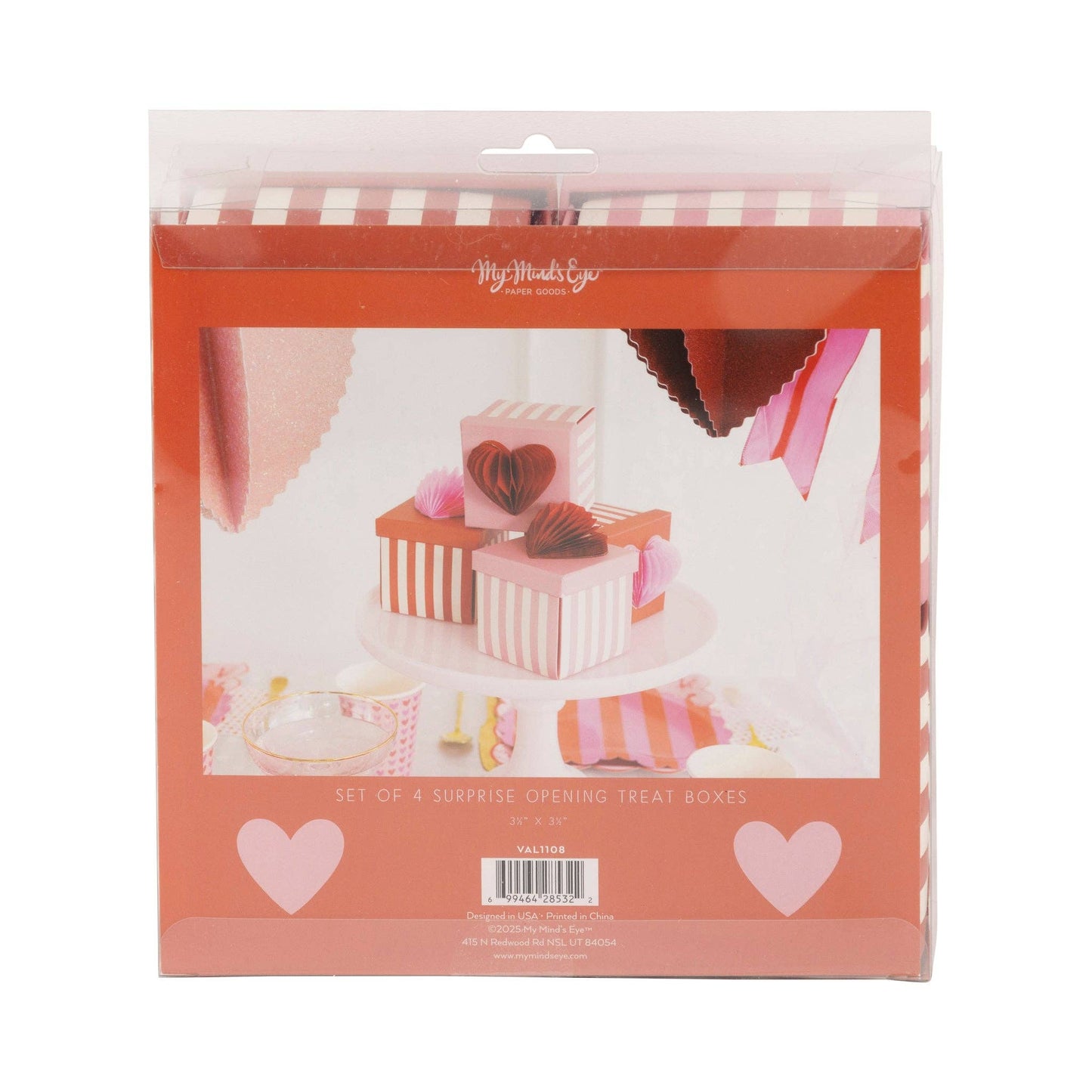 Heart Explosion Treat Box set for Valentine's Day, featuring heart-shaped boxes with a honeycomb heart topper, perfect for gifting treats to loved ones.