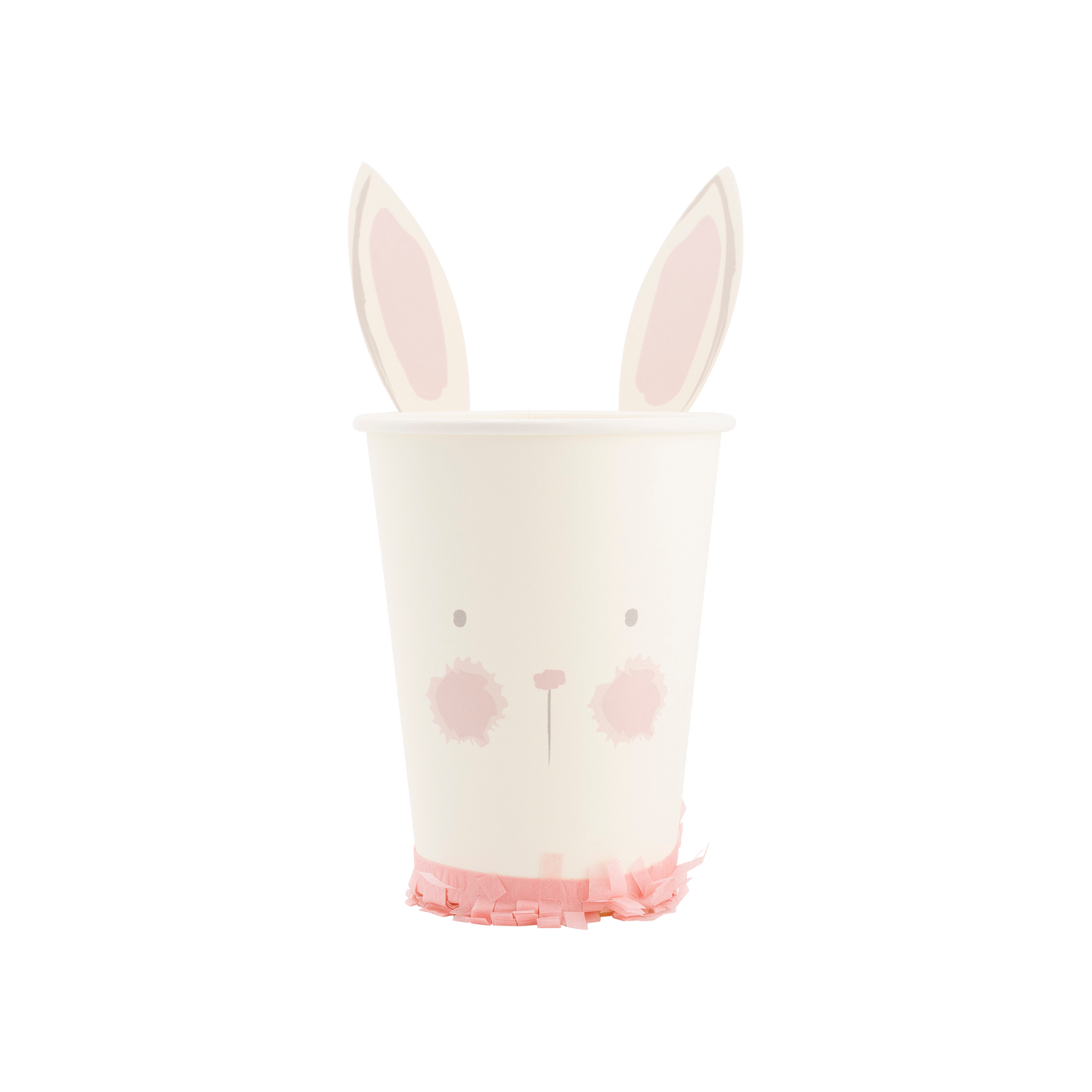 Set of 8 Bunny Cups – 12oz, 4.5" tall with tissue fringe collar, perfect for spring parties & animal lovers.