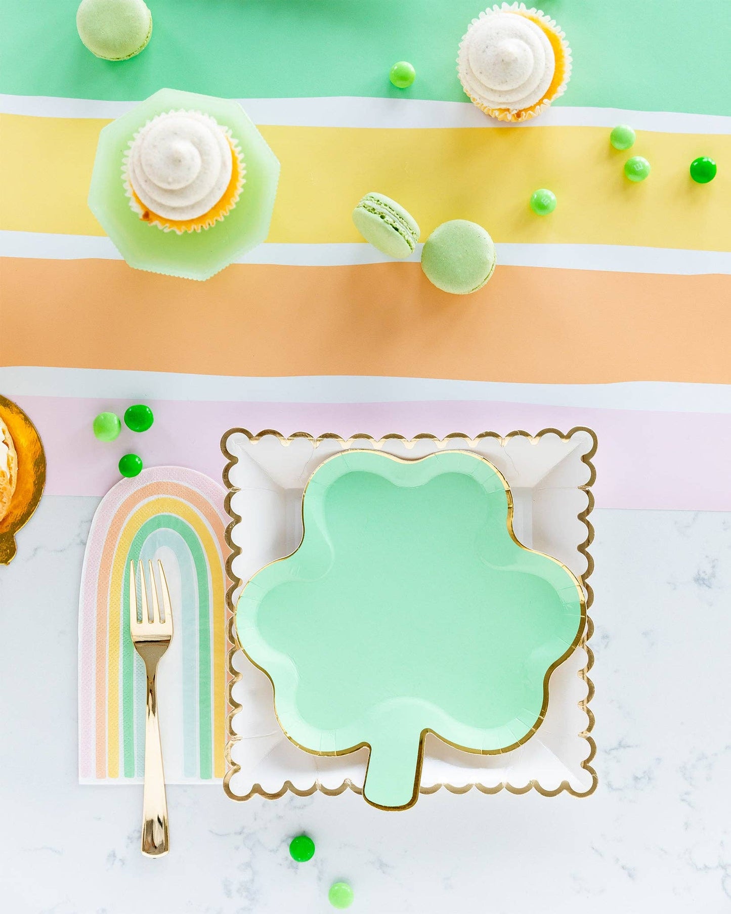 Set of 8 Shamrock Plates – 8" tall with gold foil edging, perfect for St. Patrick's Day celebrations and treats.