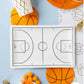 Basketball-shaped napkins, perfect for kids' parties, adding a fun touch to your event. Each package includes 24 paper napkins, measuring 5" x 5