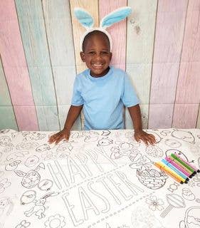 Jumbo Easter paper tablecloth, interactive kids' activity, perfect for family coloring fun, large size