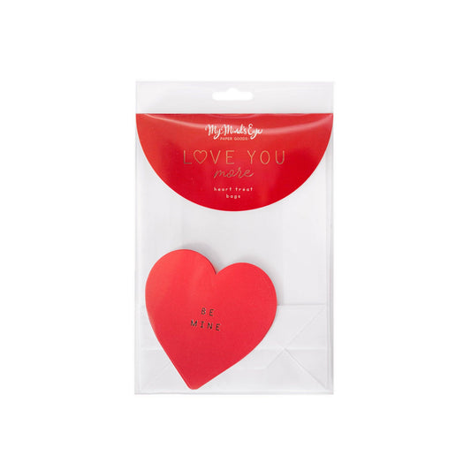 Valentine's Day glassine treat bags with heart-shaped stickers, perfect for gifting candy or small presents, includes 8 bags and 8 heart stickers.