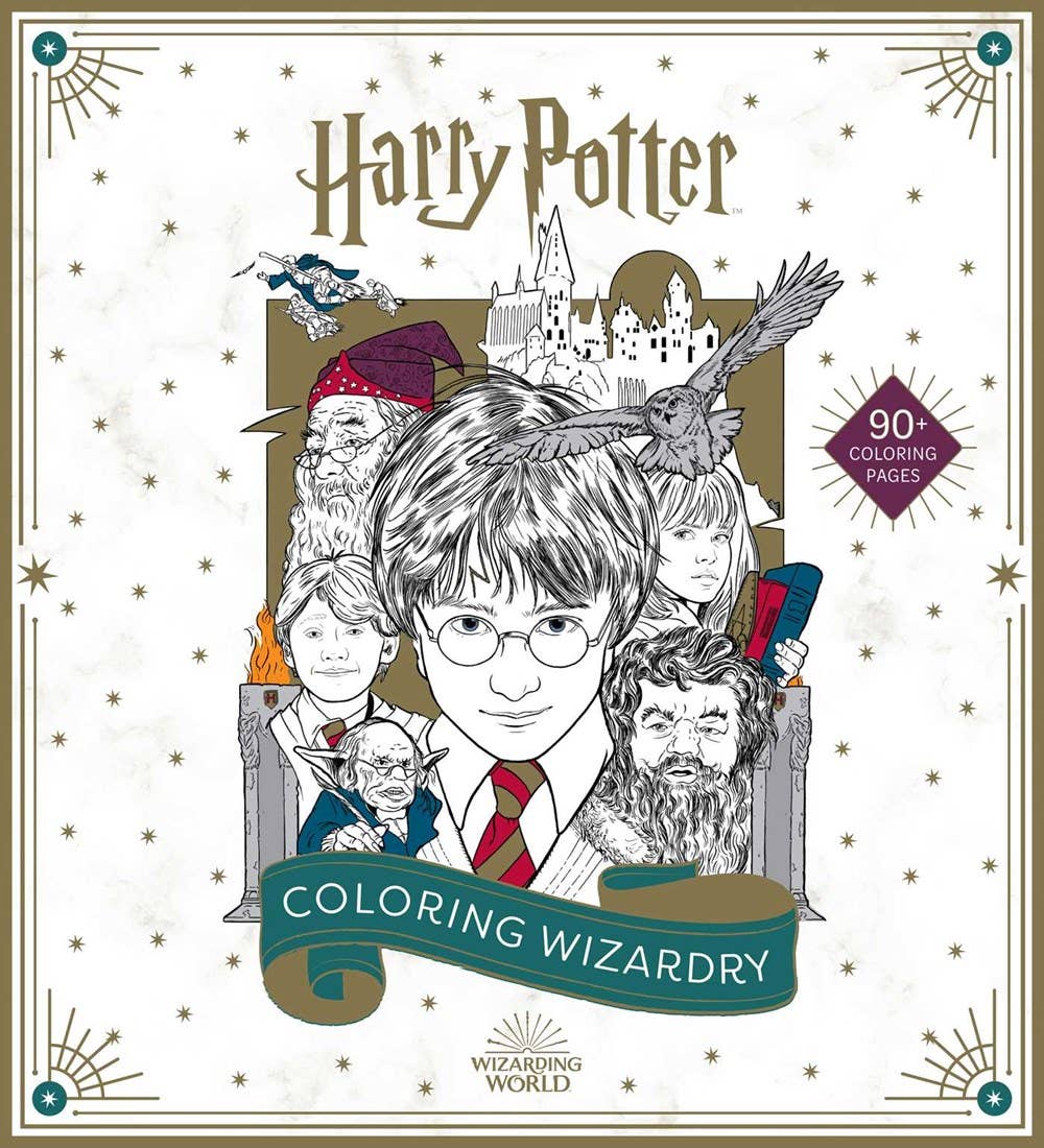 Harry Potter: Coloring Wizardry book with 80+ exclusive illustrations, featuring scenes from the Harry Potter films, including Quidditch and the Battle of Hogwarts. Perfect for fans of all ages to enjoy hours of creative coloring.