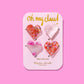 Set of 4 mini heart-shaped clips, pink and red confetti design, perfect for Valentine's Day or any occasion.