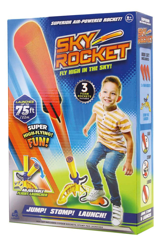 Lanard Sky Rocket air-powered launcher with 3 foam rockets, adjustable pad, and fun outdoor play.