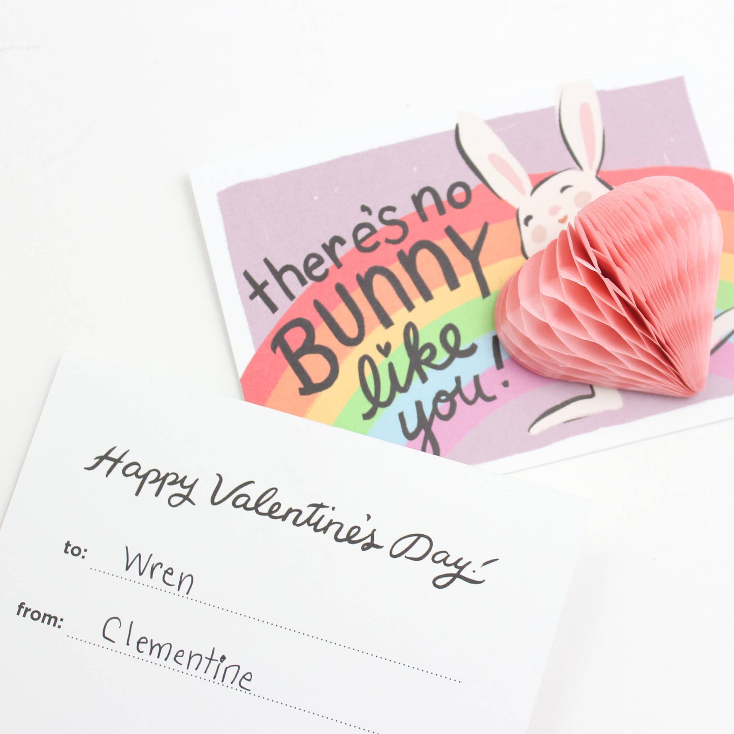 There's No Bunny Like You Pop-Up Valentines: 18 cards with pop-up tissue hearts, perfect for cute and interactive exchanges! Sustainably printed in the USA