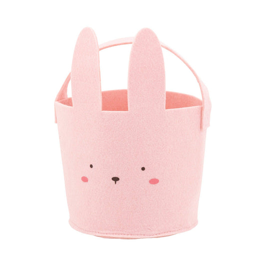 Pink Felt Bunny Basket – 6"x10", perfect for Easter egg hunts or storing treats, durable & cute design.