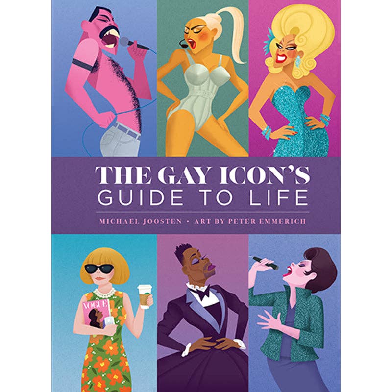 Gay Icon Quote Book with over 70 icons from Beyonce, Betty White, RuPaul, David Bowie, and more, featuring inspiring quotes and vibrant illustrations of beloved LGBTQ+ icons in music, film, and fashion. Perfect gift for pop culture fans.