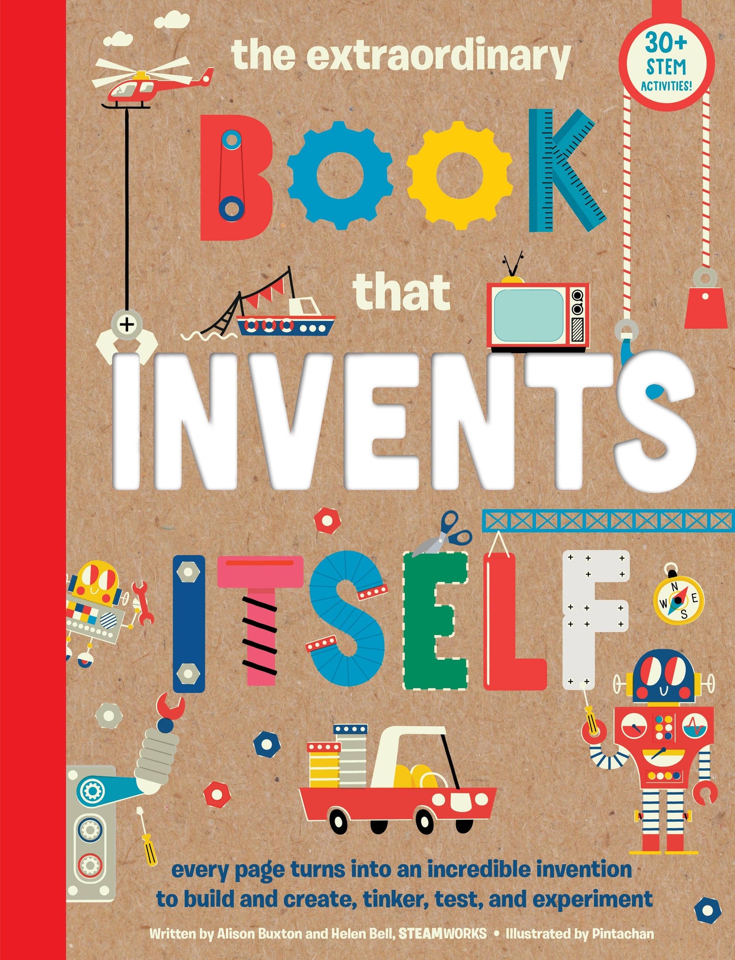 Interactive Inventors Book with 30 DIY projects, transforming into rockets, code-breakers, bionic hands, and more. Includes a pull-out Inventors Handbook with step-by-step instructions, perfect for young inventors exploring science and engineering.