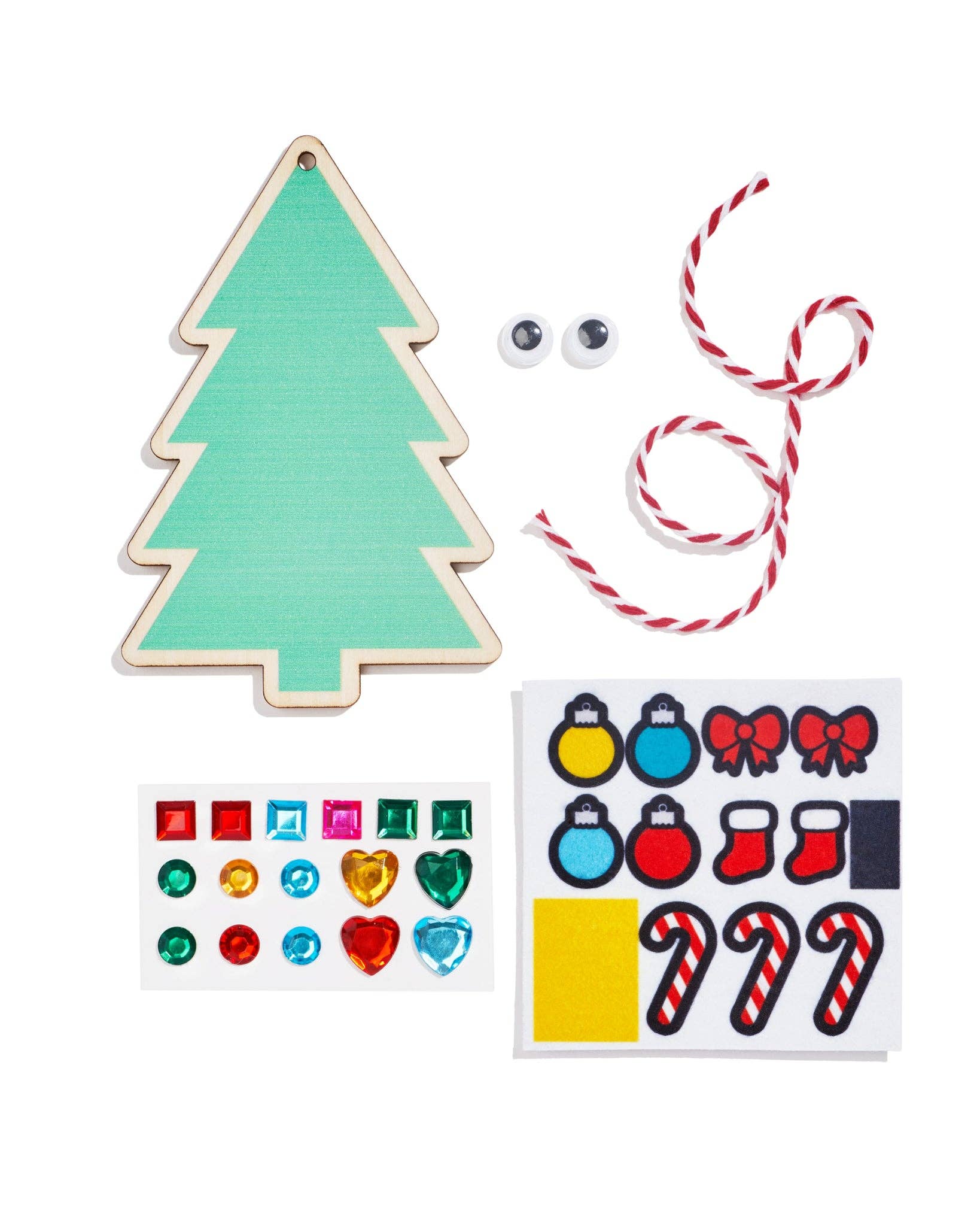 Wooden Ornament Kit for Kids, Perfect for Gift Giving or Decorating Your Own Tree, Includes 1 Wooden Ornament, Googly Eyes, Felt Stickers, Sticker-Backed Gems, and Bakers Twine, Ages 6 and Up.