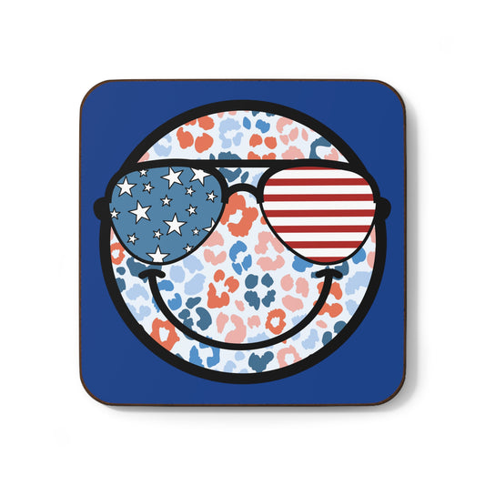 Retro smiley coasters designed for celebrating July 4th and Election 2024, featuring vibrant red, white, and blue colors. These 3.5-inch square coasters add a cheerful touch to your home decor, perfect for hostess gifts, summer parties, and patriotic tableware. Ideal for both Democrats and Republicans, these coasters bring joy to your gatherings, enhancing your summer wine experience or July 4th kids' parties.