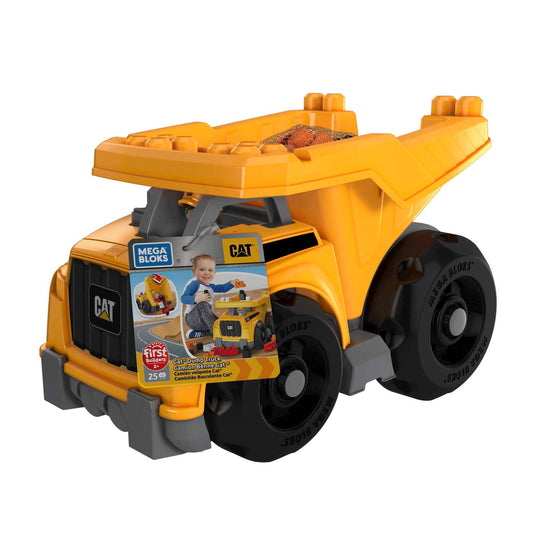 Cat® Dump Truck Toy with MEGA BLOKS®, building blocks set for toddlers, construction-themed creative play.