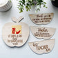 Laser-engraved apple-shaped wooden gift card holder with four customizable engravings: 'Best Teacher Ever,' 'It Takes a Big Heart to Shape Little Minds,' 'Thank You for Being an Important Piece to My Puzzle,' and 'Teacher Definition.' Made from high-quality 1/8" wood, this thoughtful gift is perfect for teachers and ideal for holidays, Teacher Appreciation Week, or end-of-year gifts.