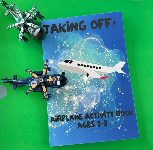 Airplane-themed coloring book for kids, featuring 107 pages of fun with coloring pages, mazes, dot activities, sudoku, and counting games. Perfect for ages 3-8 years as a party favor or creative activity. Includes optional custom thank you tag for a personalized touch