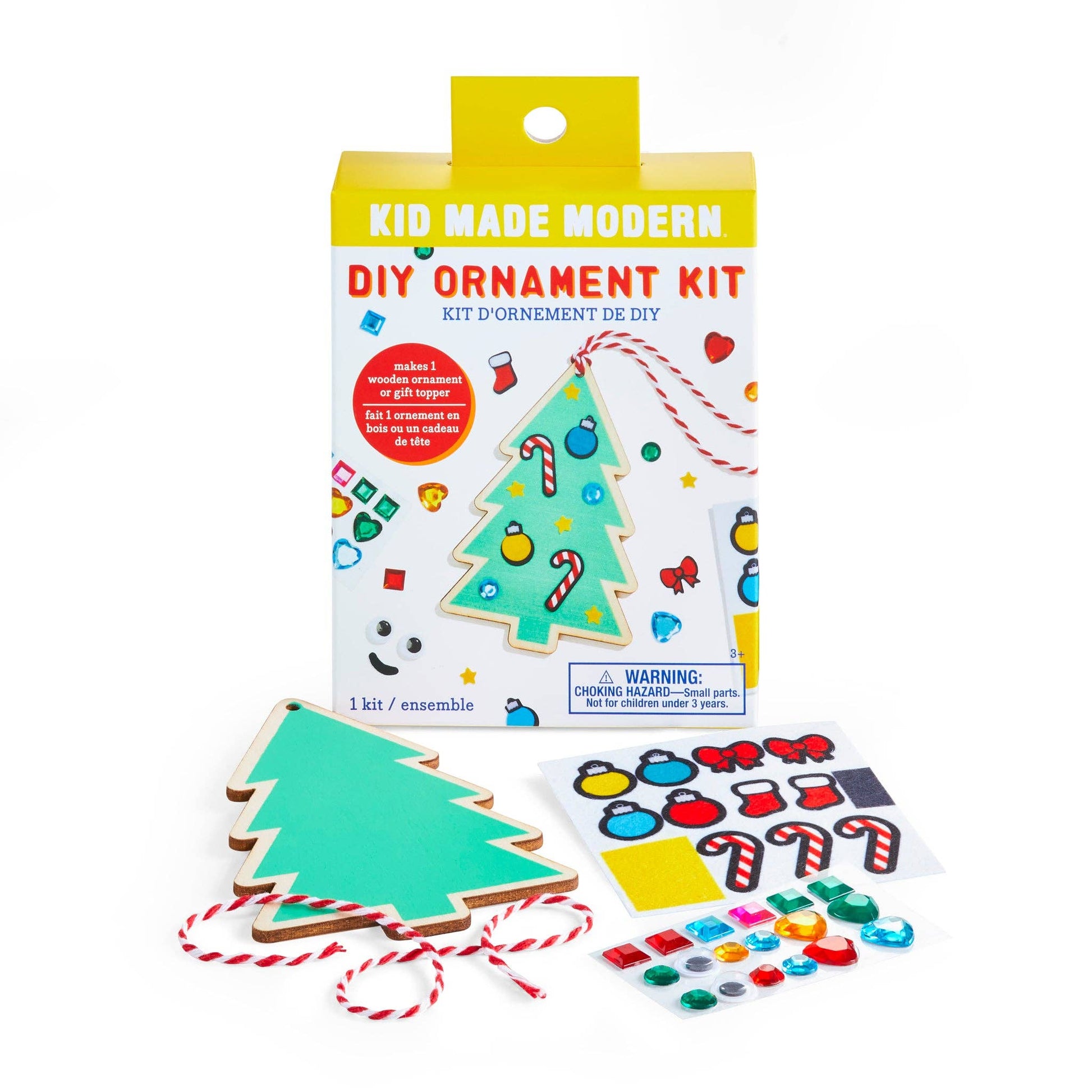 Wooden Ornament Kit for Kids, Perfect for Gift Giving or Decorating Your Own Tree, Includes 1 Wooden Ornament, Googly Eyes, Felt Stickers, Sticker-Backed Gems, and Bakers Twine, Ages 6 and Up.