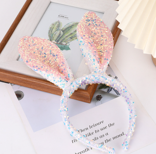 Sequined Bunny Ears Headband – Cute Easter Accessory for Kids and Adults, Sparkly Spring Headband