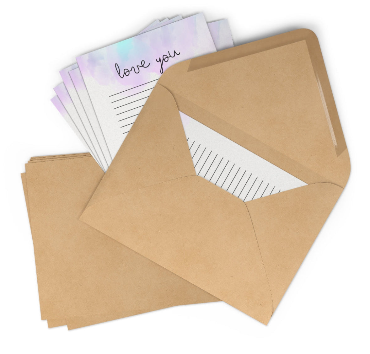 Retro Camp Notes personalized stationery set featuring 10 flat notecards and envelopes, perfect for letters and notes. A7 size (5" x 7") printed on smooth heavyweight paper.