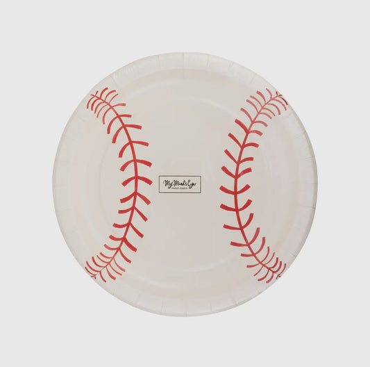 Set of 8 Baseball Paper Plates, 8" in size, perfect for baseball-themed parties and events. Fun and unique design adds a playful touch to any celebration, ideal for serving snacks and treats. Great for game day and kids' sports parties.