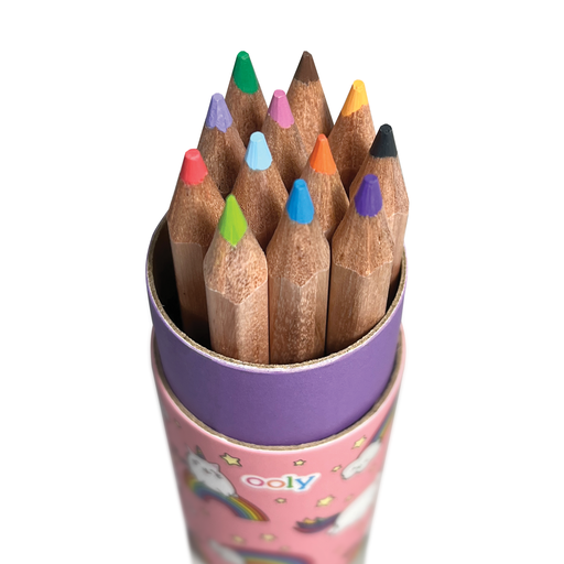 Mini Colored Pencils Set in Rainbows & Unicorns and Outer Space Themes, Includes 12 Half-Size Pencils, Compact Carry Case with Pencil Sharpener, Suitable for Ages 4 and Up